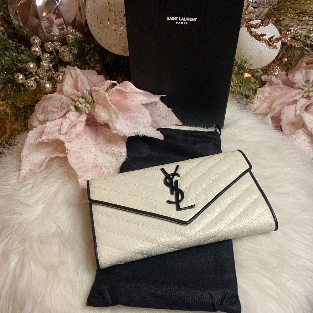 New authentic Yves Saint Laurent Monogram Small Envelope Quilted Leather Wallet